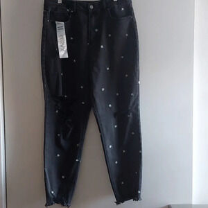 Hi-Rise Mom Jean Embroidered Daisies Floral Distressed Raw hems 31 90s Y2K